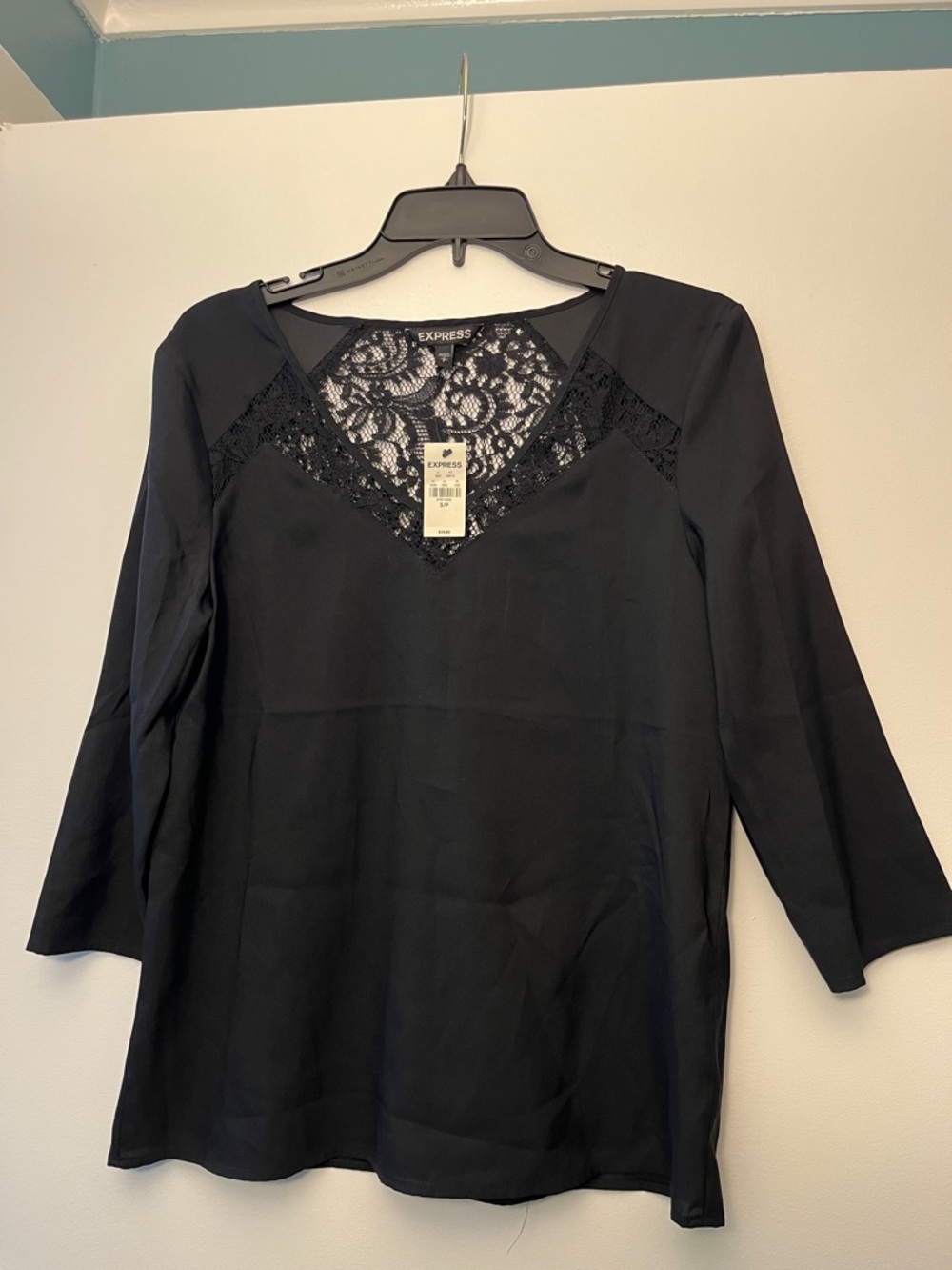 Express Black Lace-Trim V-Neck Women's Top